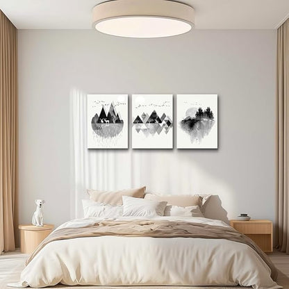hyidecorart Canvas Wall Art For Living Room Wall Decor For Bedroom Office Decoration Black And White Abstract Wall Painting Geometry Mountain Prints Wall Pictures Artworks Room Home Decor 3 Piece
