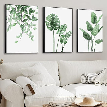 MPLONG 3 Piece Green Plants Poster Canvas Frame Wall Art Suitable for Room Decor Aesthetic Living Room Bedroom Bathroom Office and Other Wall Decor, Size: 16" x 24" X 3 Pieces