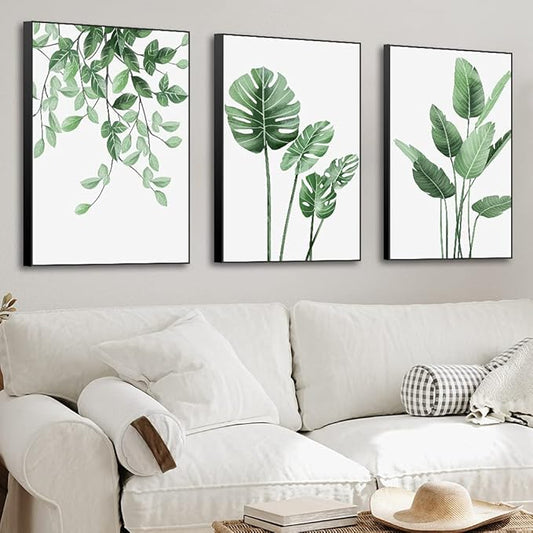 MPLONG 3 Piece Green Plants Poster Canvas Frame Wall Art Suitable for Room Decor Aesthetic Living Room Bedroom Bathroom Office and Other Wall Decor, Size: 16" x 24" X 3 Pieces