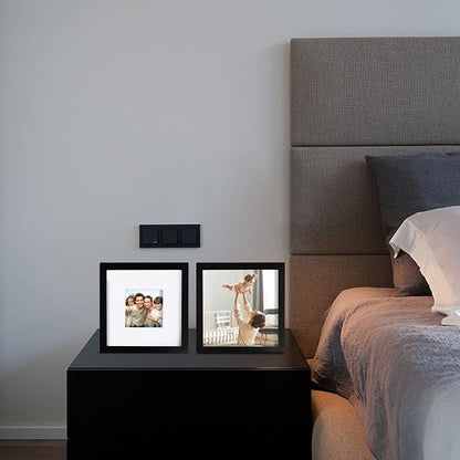 Egofine 8x8 Picture Frames 4 PCS - Made of Solid Wood Covered by Plexiglass Display 4x4/6x6 with Mat or 8x8 without Mat, for Table Top Display and Wall Mounting Photo Frame Black