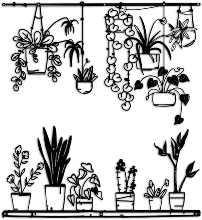 Pigort Metal Botanical wall Art- Farmhouse Leaves Wall Decor Black Minimalist Flower Wall Decors for Living room Bathroom Bedroom Dining Room - Housewarming Gifts Set Of 4