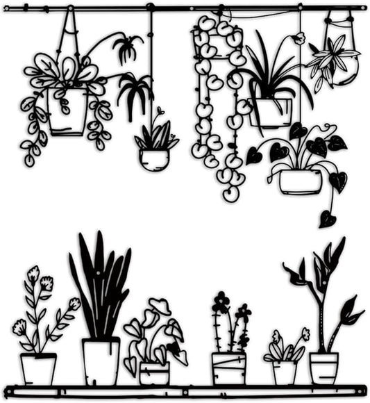 Pigort Metal Botanical wall Art- Farmhouse Leaves Wall Decor Black Minimalist Flower Wall Decors for Living room Bathroom Bedroom Dining Room - Housewarming Gifts Set Of 4