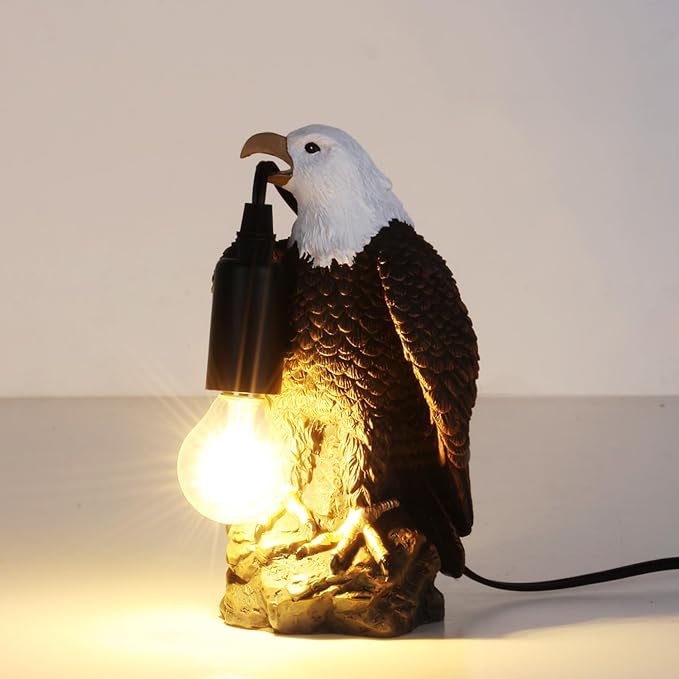 Jorunhe Bird Table Lamp - Resin American Eagle Night Light with E12 Bulb, Crow Table Lamp for Bedroom, Living Room, Cafe, Office Home Decor 7.9" Height
