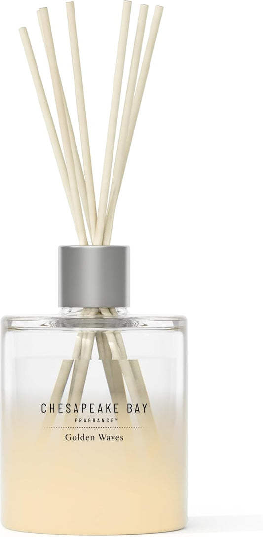 Chesapeake Bay, Reed Diffuser, 5.7oz, Golden Waves Scent, Mood Evoking, Sea Glass-Inspired Jar, Room Filling Fragrance Made with Essential Oils, Coastal Fragrance for Home Décor or Gifting