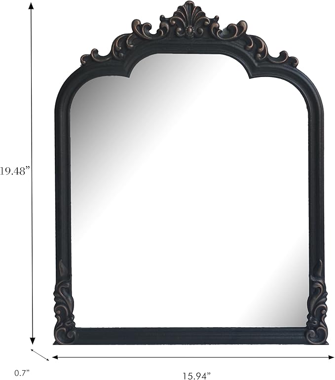 Black Arched Wall Mirror, Antique Baroque Wall Mirror Decoration, Fireplace/Entrance/Living Room/Bedroom/Kitchen/Farmhouse/Bathroom Home Decor。(Black)