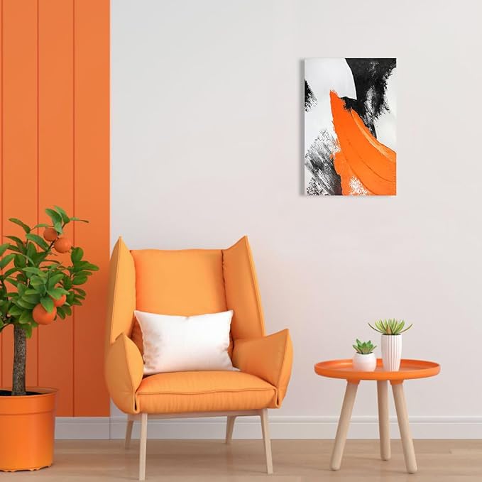 YPY Orange Black Abstract Painting Canvas Wall Art: Grey Orange Picture for Living Room Decoration, Minimalist Painting Textured Print Poster for Bedroom Home Office Decor 10"x15"