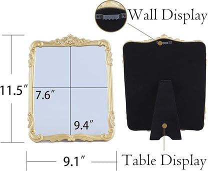 SIKOO 8x10 Inch Vintage Mirror, Decorative Wall Mirror,Makeup Mirror for Table,Antique Home Decor,Ornate Wall Art,Resin and Premium Glass, Gold
