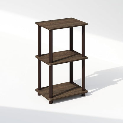 Furinno Turn-N-Tube Side Table, 2-Tier End Table with Open Shelf, Easy Assembly Night Stand, Bedside Table with Round Poles, for Living Room, Bedroom, Walnut
