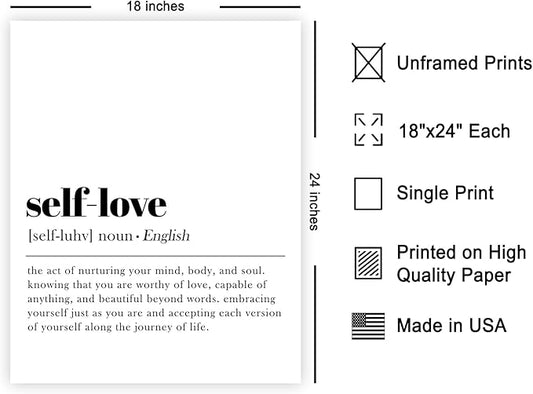 Poster Master Typography Poster - Dictionary Print - Self Love Definition, Nurturing your Mind and Soul, Worthy, Motivational - Gift for Family, Friend - Wall Decor for Home, 18x24 Unframed Wall Art
