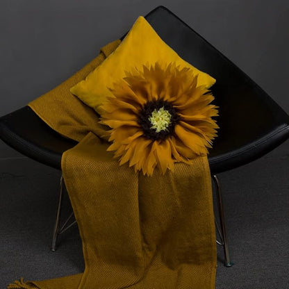 Mustard Yellow 3D Sunflower Round Decorative Throw Pillow Handcrafted Cute Elegant Flower Accent Pillow Boho Farmhouse Floral Cushion for Bed Couch Car Living Room Bedroom Home Decor 12Inch