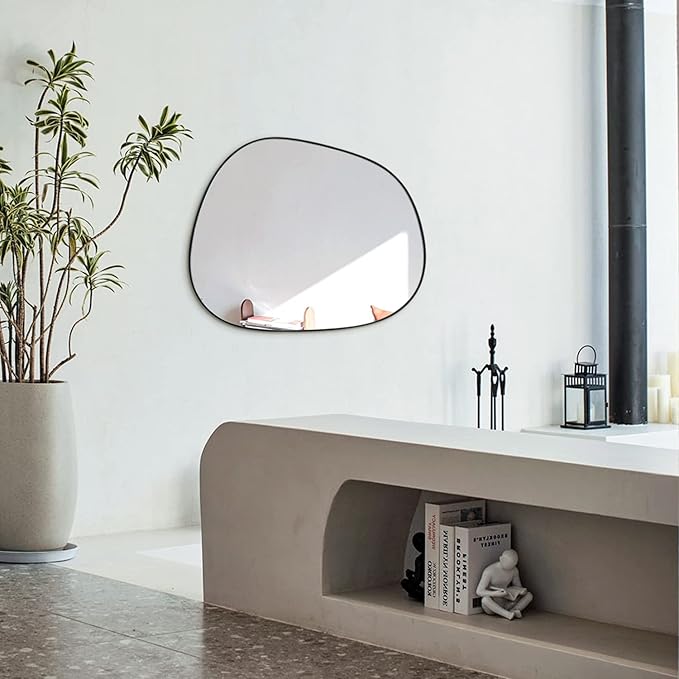ELEHUME Asymmetrical Wall Mirror for Decor 21"*27", Modern Black Framed Wall Mirror for Living Room Bathroom Bedroom Entryway ELE-STOU-0065B