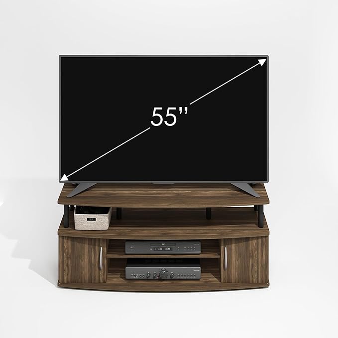Furinno Jaya TV Stand, Entertainment Center, TV Console, for TV up to 55 Inch, with 2 Doors and Cable Management Holes, for Living Room, Bedroom, Brown Walnut