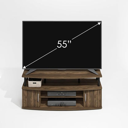 Furinno Jaya TV Stand, Entertainment Center, TV Console, for TV up to 55 Inch, with 2 Doors and Cable Management Holes, for Living Room, Bedroom, Brown Walnut