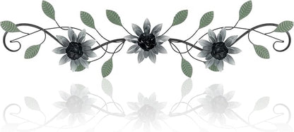 KHJCXS Metal Wall Art Modern Minimalist Metal Flowers Indoor Decor Horizontal Wall Art Iron Artwork,for Over Door,Bedroom,Living Room,Kitchen,Officel Scroll Decor(Black)