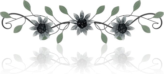 KHJCXS Metal Wall Art Modern Minimalist Metal Flowers Indoor Decor Horizontal Wall Art Iron Artwork,for Over Door,Bedroom,Living Room,Kitchen,Officel Scroll Decor(Black)