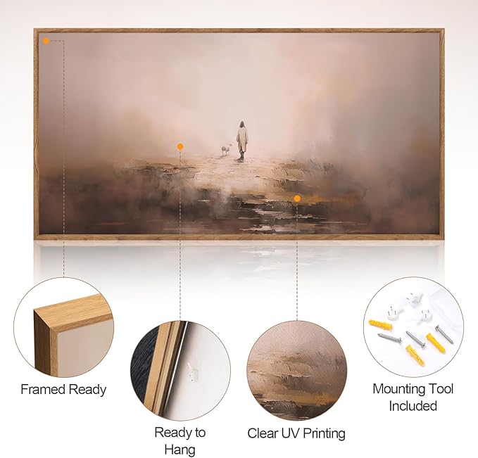 Aurlan Jesus Christian Framed Wall Art(40"x20"), Abstract Jesus Leaves The 99 Parable of The Lost Sheep Canvas Artwork, Large Neutral Watercolor Inspiring Good Shepherd Decor for Church Room Christian Faith Gift