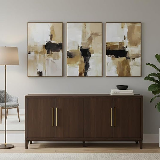 Neutral Abstract Textured Framed Canvas Wall Art Set, Minimalist Wall Decor Modern Art Prints, Black Brown Wall Painting Artwork for Living Room,Bedroom,Dining Room,Office, 16"x24"x3