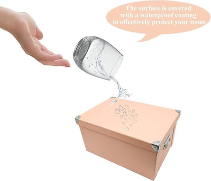 GUOZI Collapsible Storage Box, Decorative Memory Box with Lid & Metal Reinforced Corners, Cardboard File Bin with Handles, Organizer Gift Box for Keepsake Toy Photos Office Nursery Wardrobe Bookshelf