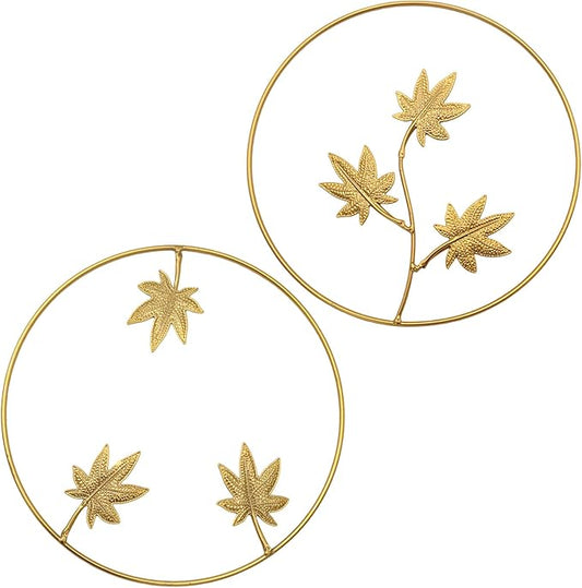 Goodangie00 2Pcs Metal Gold Maple Leaf Wall Art - 9.5" Handmade 3D Botanical Modern Tropical Silhouette Hanging Sculptures for Living Room Bathroom Bedroom Office, Boho Decor Gift