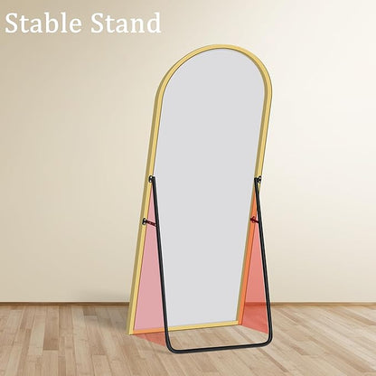 GlasFlength Full Length Mirror with Stand, 64"x21" Arched Full Body Mirror with Aluminum Alloy Frame, Wall-Mounted/Leaning Against Wall/Standing Floor Mirror for Bedroom, Living Room, and Entryway