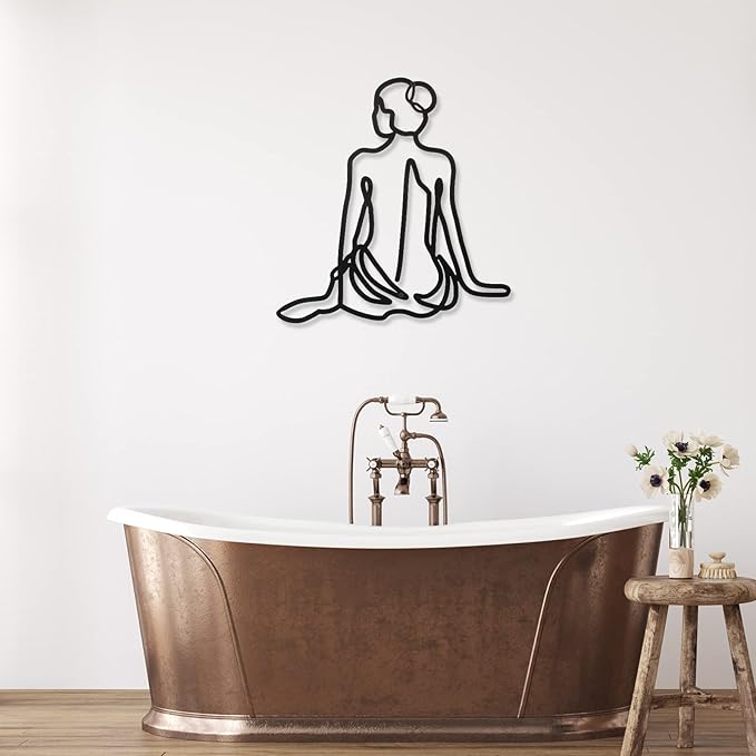Photect 3 Pcs Metal Wall Art Decor Minimalist Abstract Woman Wall Art Metal Modern Line Drawing Decor Female Single Line Home Hanging for Bedroom Bathroom Living Room Housewarming(Vintage,Black)