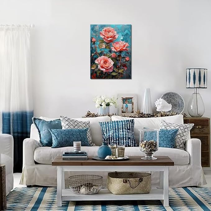 Wall HDQ Red Rose Wall Art Flower Prints Pictures Wall Decor for Bathroom Office Home Decor Framed Ready to Hang