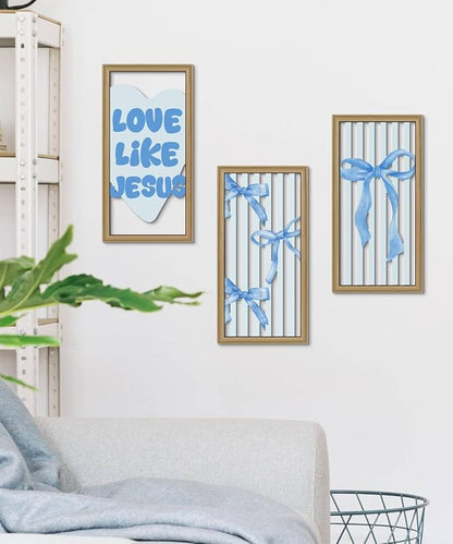 Putuo Decor Blue Bow Wall Decor, Light Blue Coquette Wall Decor Set of 3,Inspirational Bible Verses Decoration, Christian Wall Art for Living Room Bedroom Church Classroom