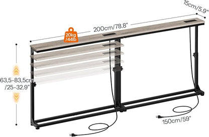 HOOBRO Narrow Console Table Set of 2 with Charging Station, Adjustable Height Sofa Table (25''-32.9''), Slim Behind Couch Table for Small Spaces, Entryway, 78.8" Greige and Black BG95UXGP201