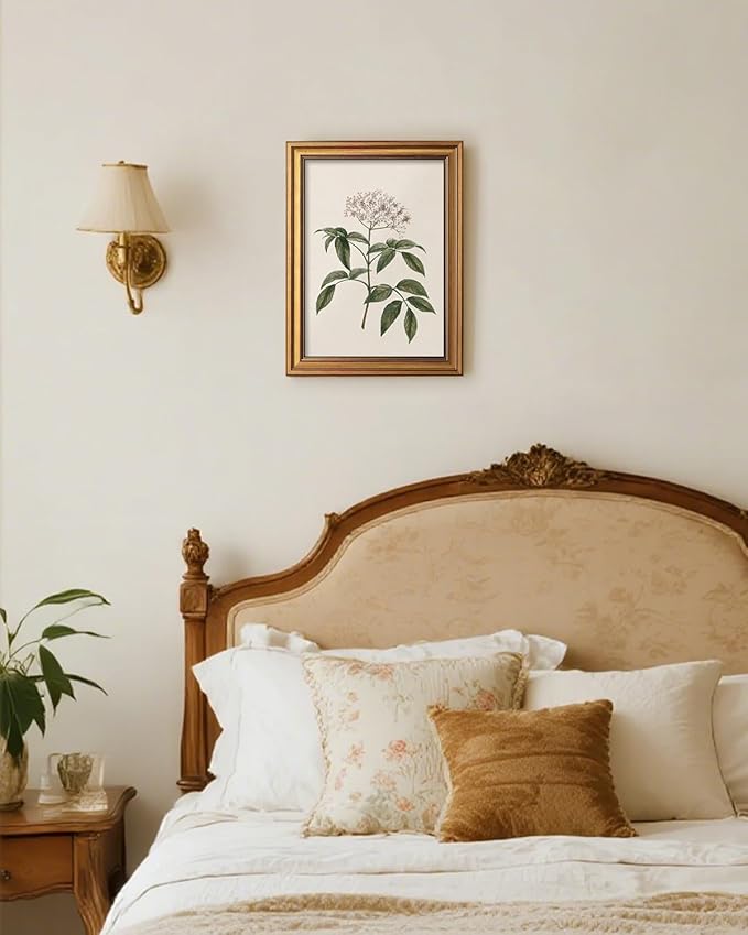 VIYYIEA Vintage Botanical Wall Art Decor for Dining Living Room Hallway, Aesthetic Classic Floral Elderberry Herb Pictures,12x16inch,Gold Framed Canvas Prints Paintings