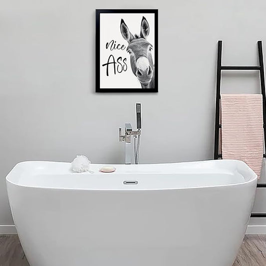 calmart Bathroom Wall Art - Donkey Art Print, Funny Bathroom Decor, Waterproof Canvas Print, 12x16inch