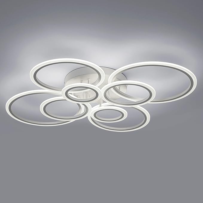 Modern LED Flush Mount Ceiling Light, 8 Rings White Close to Ceiling Light Fixtures, Living Room Lighting Ceiling Lamp for Dining Room, Bedroom, Kitchen, 4000K Not Dimmable