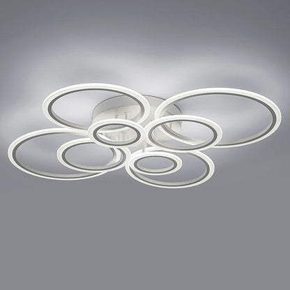 Modern LED Flush Mount Ceiling Light, 8 Rings White Close to Ceiling Light Fixtures, Living Room Lighting Ceiling Lamp for Dining Room, Bedroom, Kitchen, 4000K Not Dimmable
