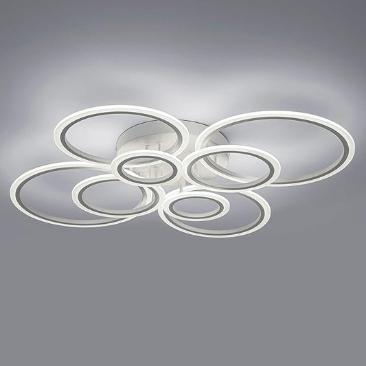 Modern LED Flush Mount Ceiling Light, 8 Rings White Close to Ceiling Light Fixtures, Living Room Lighting Ceiling Lamp for Dining Room, Bedroom, Kitchen, 4000K Not Dimmable