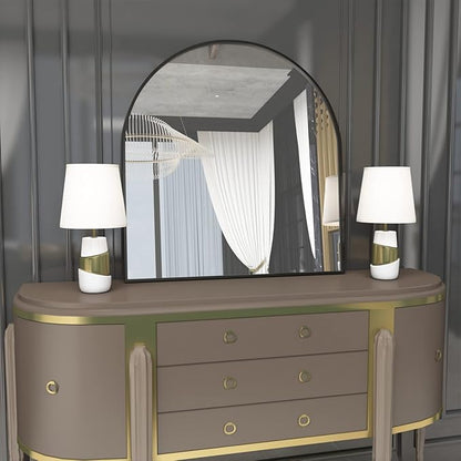 Wall Mounted Mirror, Arched Wall Mirror for Bathroom, 33"x31" Arch Bathroom Mirror with Metal Frame, Black Vanity Mirror Decor for Mantle, Bedroom, Entryway