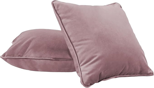 FDP 15" x 15" Velvet Square Pillow Set with Piping Decorative Throw Pillow for Home Dcor in Living Room, Bedroom or Lounge (2-Pack) - Mauve, 15157-112