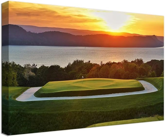 chenchenArt Sleepy Hollow 16 Hole Golf Course Wall Art for Living Room Bedroom Bathroom Home Decorations Sleepy Hollow Golf Course Picture Poster Canvas Prints Framed Ready to Hang(18''H x 24''W)