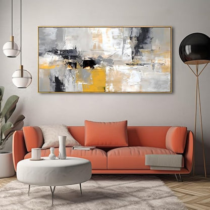 Wall Art Yellow Black White and Grey Modern Artwork for Living Room Bedroom Dining Room Home Office Decor 20"x40" with Framed