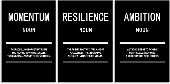 WYJZDZQ8 Inspirational Wall Art Ambition Momentum Resilience 3 Panel Motivational Canvas Print Poster Picture Painting Modern Inspiring Artwork for Home Living Room Office Wall Decor [72''Wx 36''H]