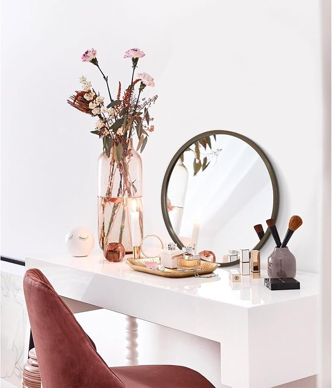 Wall Mirror Small Round Bathroom Mirror Metal Brushed Framed Rounded Corner Ative Hanging Mirror for Living Room Bedroom Entryway Farmhouse Caffee