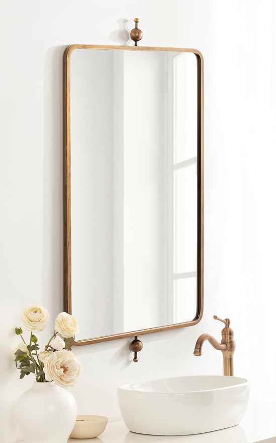 Kate and Laurel Kasota Traditional Metal Rectangle Wall Mirror, 20 x 41, Antique Gold, Vintage Tall Bathroom Mirror for Over Sink or for Use as Versatile Entryway or Bedroom Wall Decor
