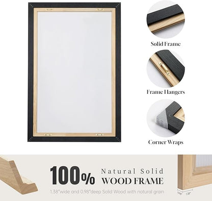 Large Framed Black and White Abstract Wall Art for Living Room, Set of 3 Modern Canvas Prints Paintings Artwork for Walls -Minimalist Pictures for Hallway, Bedroom, Office Wall Decor 24x36 In