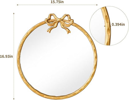 2026 Spring Women's Gifts 16 Inch Vintage Gold Round Wall Mirror, Antique Ornate Metal Circle Mirror with Baroque Bow Decor for Bathroom Vanity, Bedroom(Gold, 16" Lx16 W)