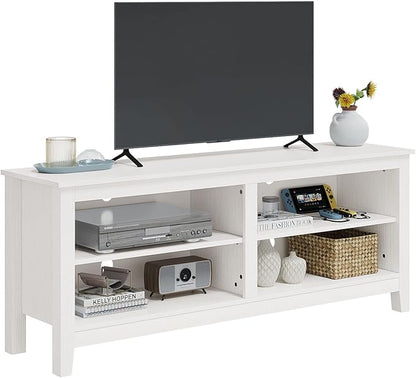Panana TV Stand, Classic 4 Cubby TV Stand for 60 inch TV, Entertainment Center Media Television Stand for Living Room Bedroom (White, 55 inch)