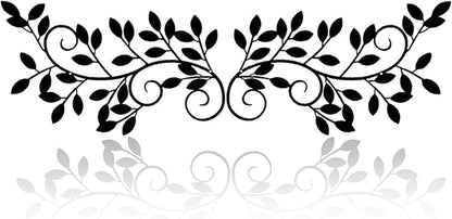 ESTART 2 Pieces Metal Tree Leaf Wall Decor Vine Olive Branch Leaf Wall Art Wrought Iron Scroll Sculptures for Above the Bed, Living Room, Bathroom, Hallway, Office, Outdoor Decoration (Black)