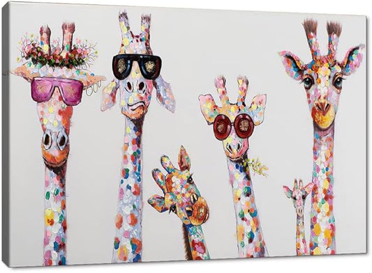Giraffes Graffiti Canvas Wall Art for Living Room Bansky Wall Decor Colorful Animal Posters Prints Modern Home Decoration Framed Ready to Hang 18x24inch