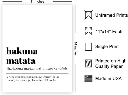 Poster Master Definition of Hakuna Matata Print - Typography Poster - Dictionary Art - Motivational Gift for Him & Her - Inspiring Wall Decor for Bedroom or Living Room - 11x14 UNFRAMED Wall Art