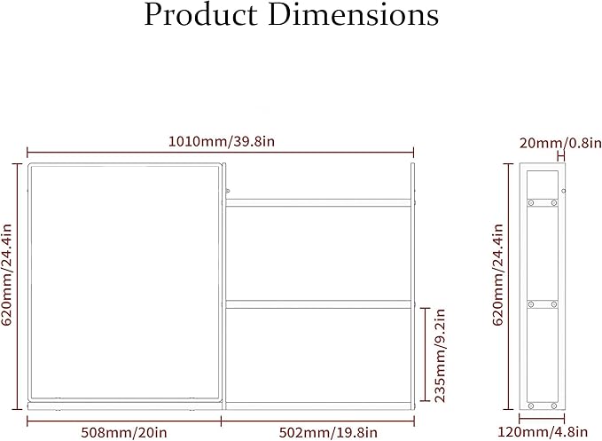 White Metal Framed Bathroom Mirror with Shelf, 40" X 24.4" Rectangular Wall Mounted Bathroom Vanity Mirror, Modern Bathroom Mirror with Storage for Over Sink, Entryway