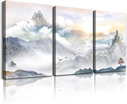 Mountain Landscape Abstract Painting Canvas Wall Art For Living Room Bathroom Wall Decor For Bedroom Kitchen Artwork Canvas Prints 3 Pieces Modern Framed Office Home Decorations Watercolor Picture