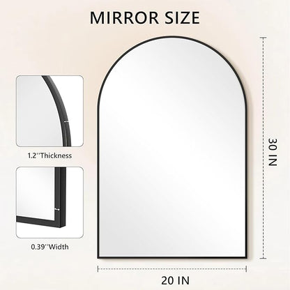 Arched Bathroom Mirror for Wall, 30" x 20" Black Metal Frame Vanity Mirror, HD Glass Over Sink for Bathroom, Entryway, Bedroom