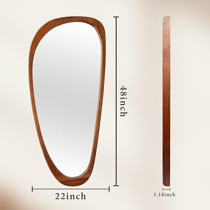 22‘’x48'' Asymmetrical Mirror with Wood Frame, Small Irregular Wall Odd Shaped Mid Century Modern Mirror Christmas Decor for Bedroom Living Room Entryway Hall (Wood)
